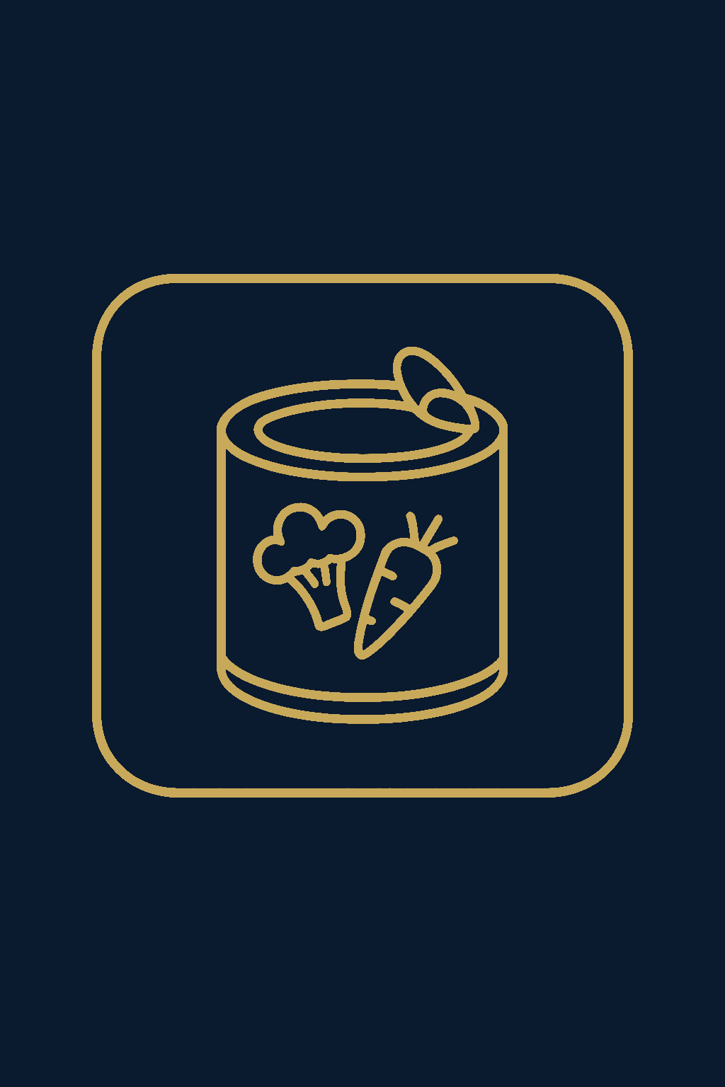 "Selection of canned food products in labeled metal containers."