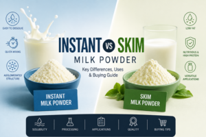Instant vs. Skim Milk Powder comparison showing key differences