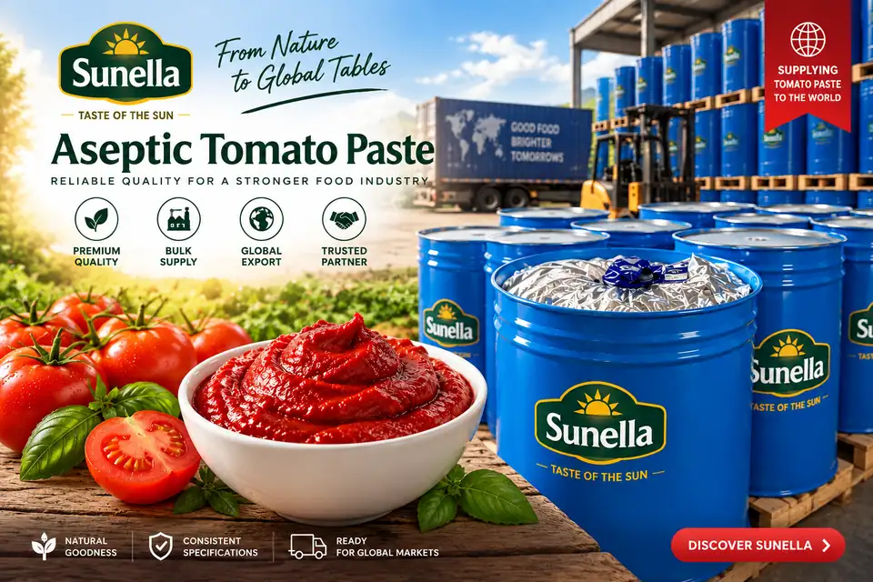 Sunella aseptic tomato paste in bulk drums for food manufacturers